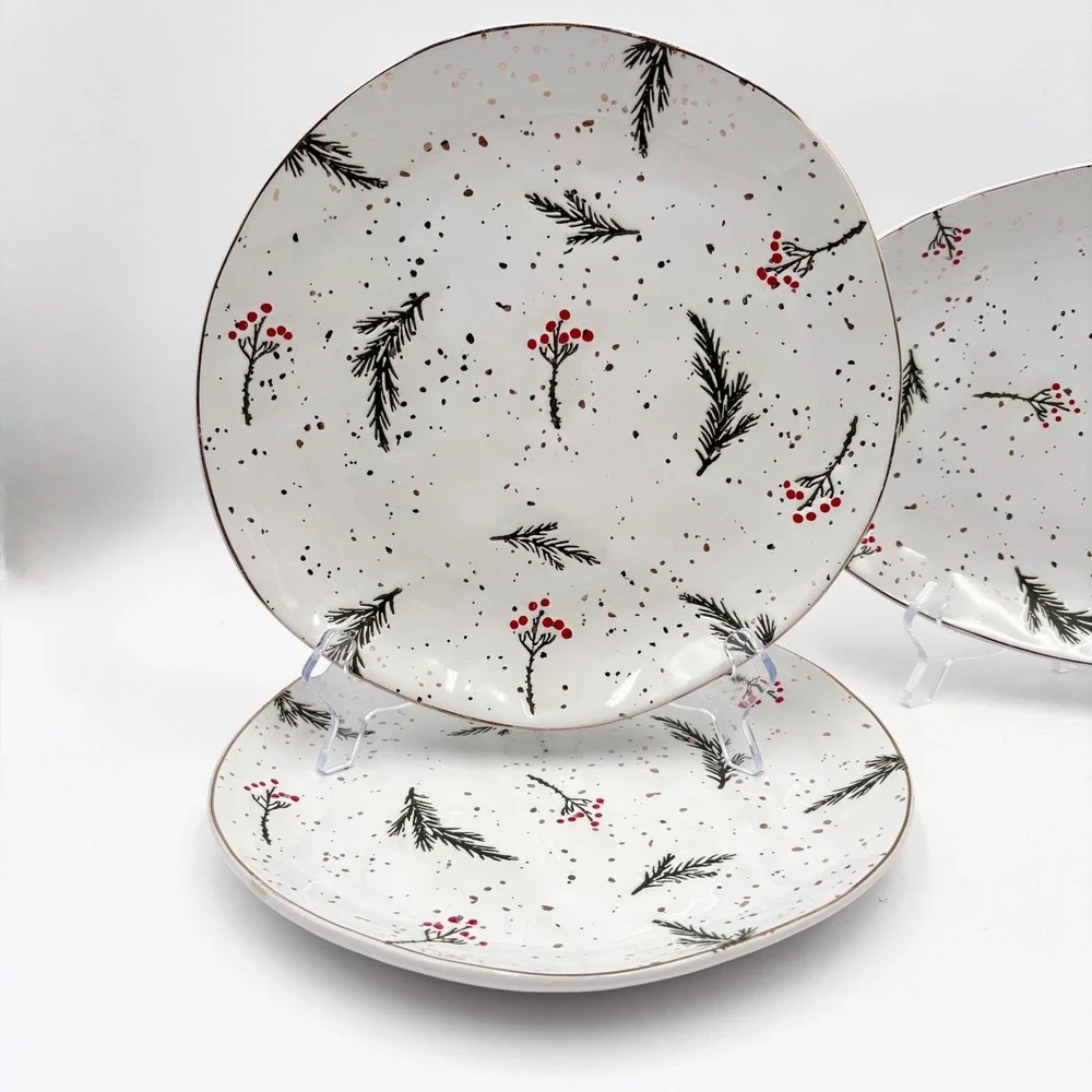 Potters Studio Holiday Plates & Platter Set Christmas Evergreen & Holly Berries